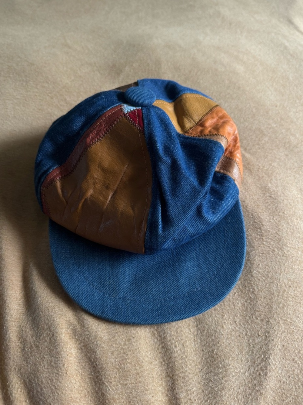 Rare Vintage 70's Leather/denim Applejack Hat